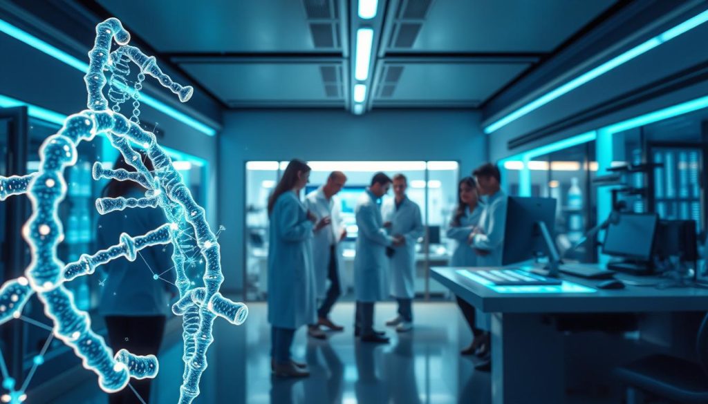 A breakthrough scientific discovery unraveling the mysteries of rare diseases. In the foreground, a glowing holographic model depicts the intricate structure of a rare genetic disorder, illuminating the pathway to potential treatments. In the middle ground, a team of researchers in white coats huddle around a cutting-edge laboratory console, their faces alight with determination as they analyze complex data. The background is a sleek, futuristic research facility, bathed in a soft, azure glow that emanates from high-tech equipment and displays. The overall atmosphere is one of optimism, innovation, and the relentless pursuit of scientific advancements that could transform the lives of those afflicted with rare conditions.