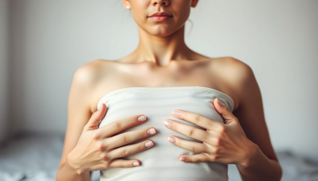 A peaceful, serene scene depicting the "4-7-8" breathing technique. In the foreground, the hands of a person are gently placed on their abdomen, as they slowly inhale for 4 counts, hold for 7, and exhale for 8. The middle ground shows the person's upper body, with a calm, focused expression on their face. The background is a minimalist, soothing environment, perhaps a nature scene with soft lighting and muted colors, creating a sense of tranquility and relaxation. The overall composition and mood evoke a therapeutic, anxiety-reducing experience through the practice of this breathing exercise.
